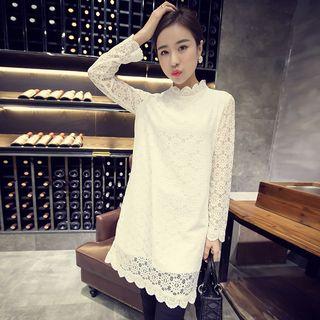 Lace Mock Neck Long-sleeve Dress