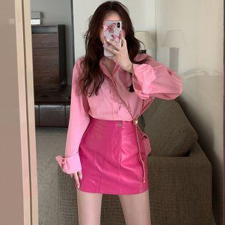 Details Loose-fit Long Shirt / Faux-leather Mini Skirt