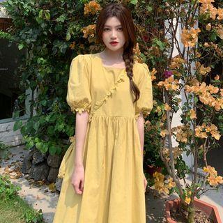 Short-sleeve Midi A-line Dress / Short-sleeve Top / Crossbody Bag / Set