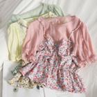 Mock Two-piece Puff-sleeve Floral Print Blouse