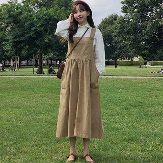 Plain Shirt / Pocket Detail Pinafore Dress