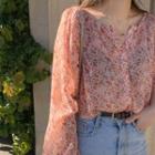 Long-sleeve Floral Print Button-up Blouse