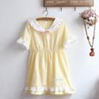 Short-sleeve Ribbon-accent A-line Dress Yellow - One Size