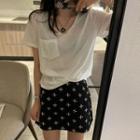 Pocket U-neck Short-sleeve T-shirt White - One Size