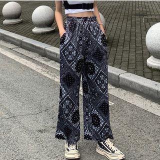 Printed Wide-leg Pants / Buckled Cropped T-shirt