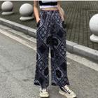 Printed Wide-leg Pants / Buckled Cropped T-shirt