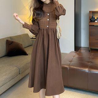 Mock-neck Panel Midi A-line Dress