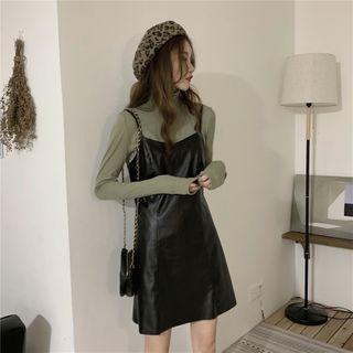 Long-sleeve Turtleneck T-shirt / Mini Overall Dress