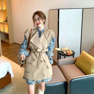 Floral Print Mini Dress / Trench Vest