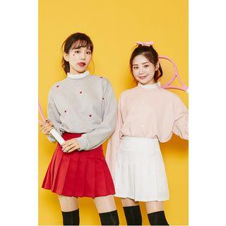 Frilled-neck Heart Embroidered Sweatshirt
