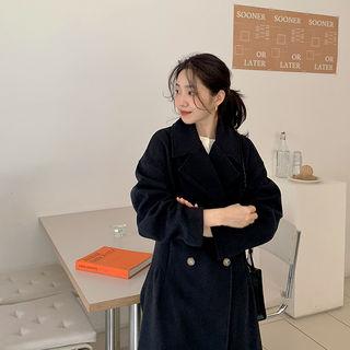 Woolen A-line Reefer Coat Navy Blue - One Size