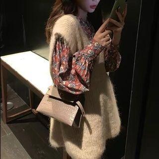 Flower Print Blouse / Mini Shift Dress / Knit Vest / Set