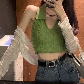 Sleeveless Knit Crop Top / Cardigan