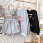 Set: Embroidered Sweatshirt + Drawcord Shorts In 5 Colors