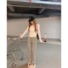 Long-sleeve Knotted T-shirt / Wide Leg Pants