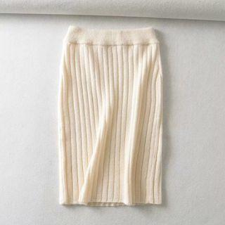 Ribbed Knit Skirt Off-white - One Size