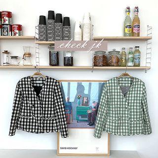 Double-breasted Welt-pocket Gingham Jacket