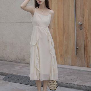 Set: Spaghetti Strap Midi Dress + Lace-up Shrug