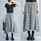 Dotted Midi A-line Skirt Skirt - Black Dot - Gray - One Size
