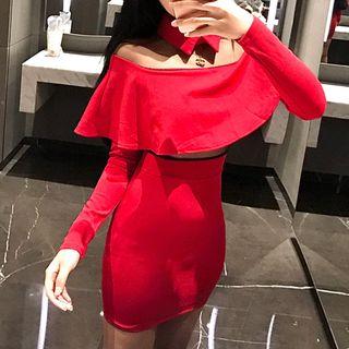 Long-sleeve Collared Mesh Panel Sheath Minidress