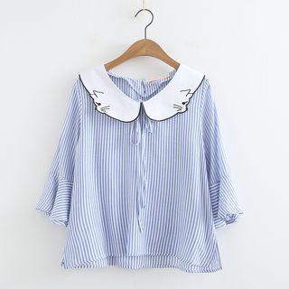 Pinstripe Collared 3/4-sleeve Top