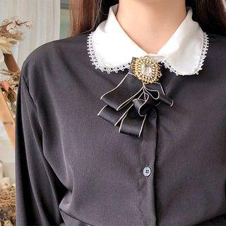 Crochet-trim Contrast-collar Blouse