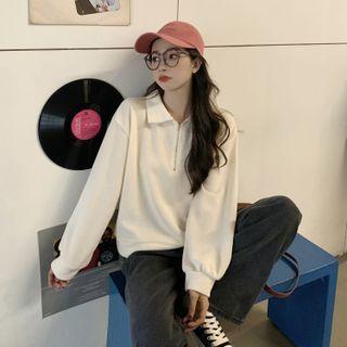 Plain Zip Polo Sweatshirt