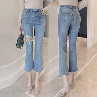 Distressed Cropped Boot Cut Jeans