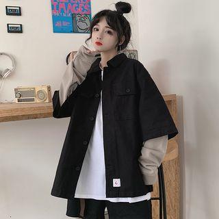 Mock Two Piece Applique Cargo Jacket Black - One Size