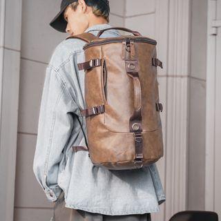 Faux Leather Backpack Pu - Khaki - L