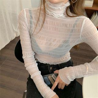 Long-sleeve Ruched Mock-neck Top