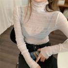 Long-sleeve Ruched Mock-neck Top