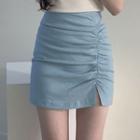 Plain Ruched Skinny Mini Skirt