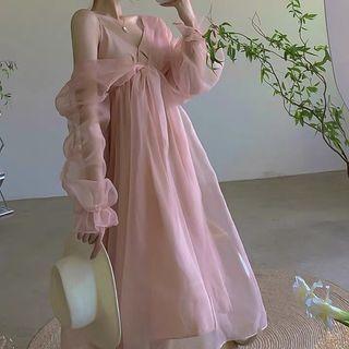 Long-sleeve Mesh-panel Sundress