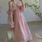 Long-sleeve Mesh-panel Sundress