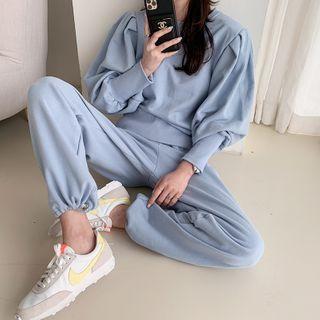 Balloon-sleeve Sweatshirt & Jogger Sweatpants Set