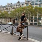V-neck Leopard Knit Long Dress Brown - One Size