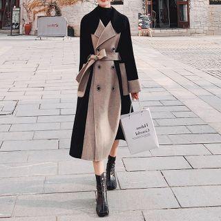 Long-sleeve Color-block Woolen Coat