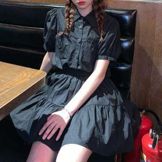Set: Short Sleeve Plain Shirt / A-line Skirt