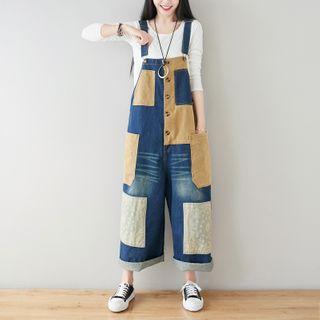 Paneled Wide-leg Denim Jumper Pants