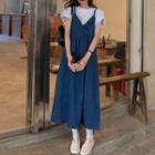 Denim V-neck Spaghetti-strap Dress