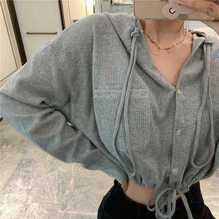 Drawstring Cropped Hoodie Gray - One Size