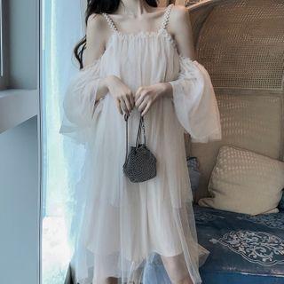 Long-sleeve Cold Shoulder Mesh Dress
