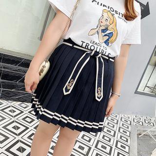 Contrast Trim Pleated A-line Skirt