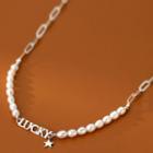 Lettering Star Sterling Silver Pendant Faux Pearl Necklace S925silver Necklace - Silver - One Size