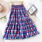 Printed Midi A-line Skirt Blue - One Size