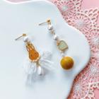 Non-matching Alloy Rabbit Faux Pearl Lace Bow Dangle Earring