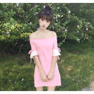 Off-shoulder Elbow Sleeve A-line Dress