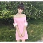 Off-shoulder Elbow Sleeve A-line Dress