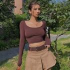 Wide-neck Skinny Crop T-shirt